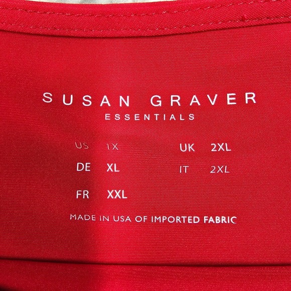 Susan Graver Top Women 1X Red Liquid Knit Short Sleeve Mature Stretch Career - Picture 4 of 9